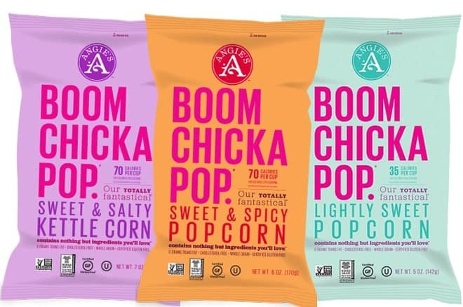 Photo of three flavors of Boom Chica Pop next to each other.