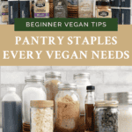 Vegan pantry staples Pinterest pin.