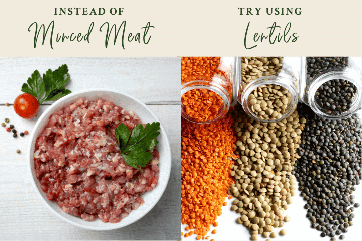 Graphic to substitute minced meat with lentils.