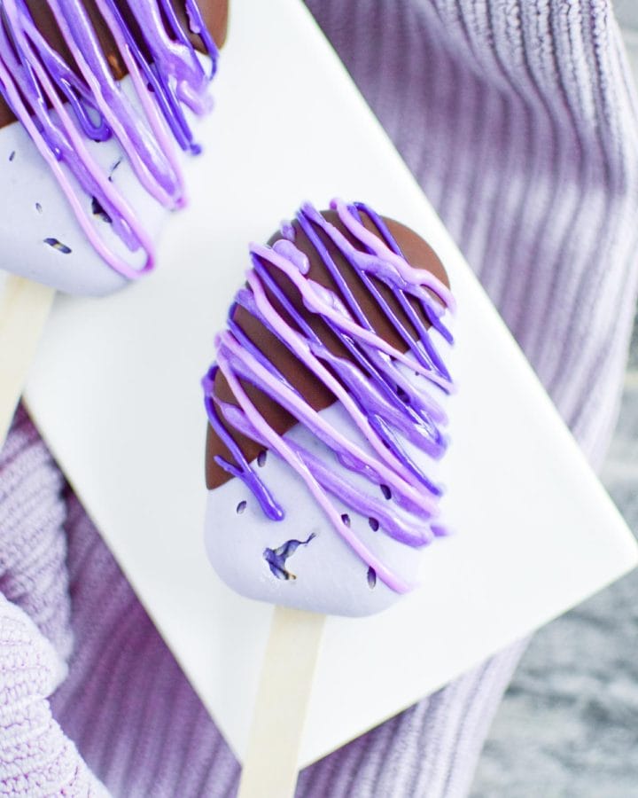 Flat lay of beautifully purple lavender ice cream bars.