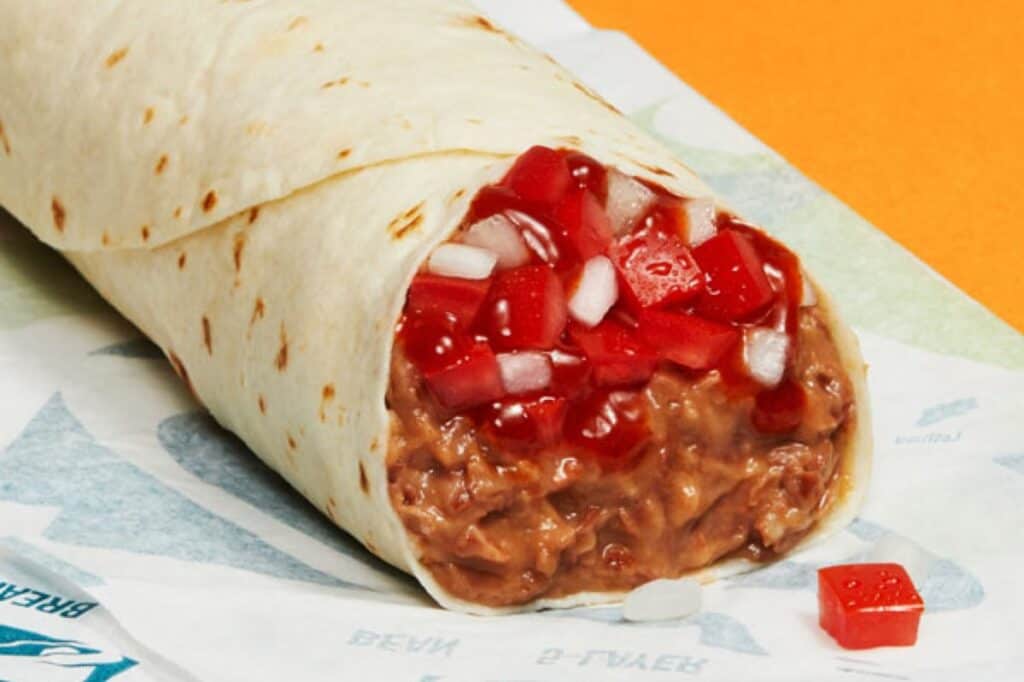 Bean burrito fresco style from Taco Bell that is exactly how to order vegan at Taco Bell.