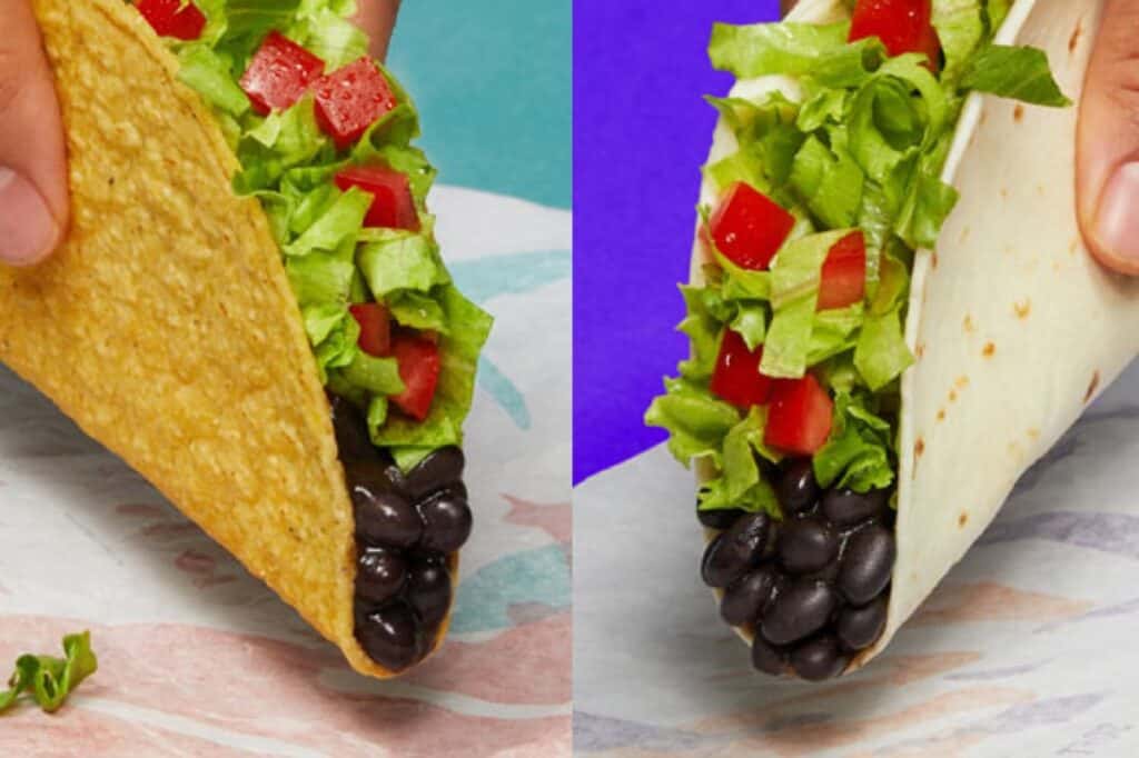 Taco Bell crunchy and soft black bean tacos that are exactly how to order vegan at Taco Bell.