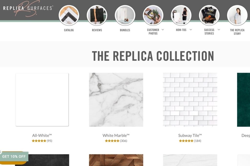 Screenshot of homepage of Replica Surfaces.
