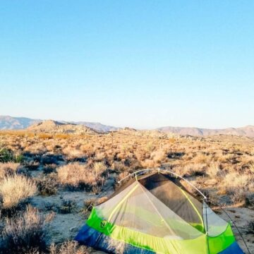 Nemo tent set up in the middle of Joshua Tree.