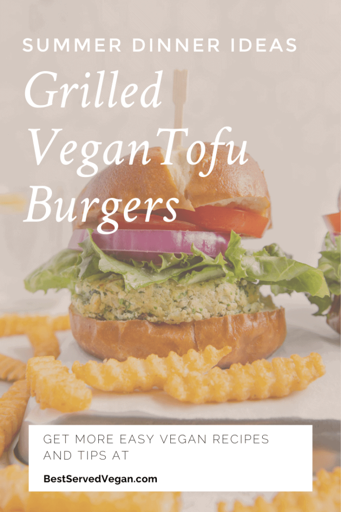 Grilled vegan tofu burgers Pinterest pin.