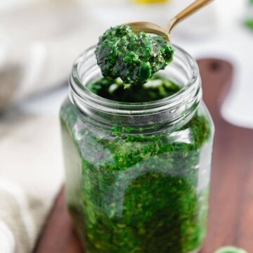 A spoonfuls of nut free pesto.