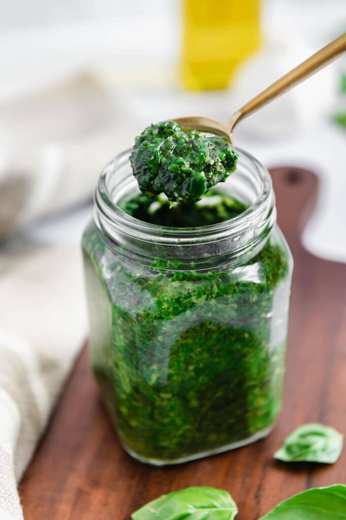 A spoonfuls of nut free pesto.