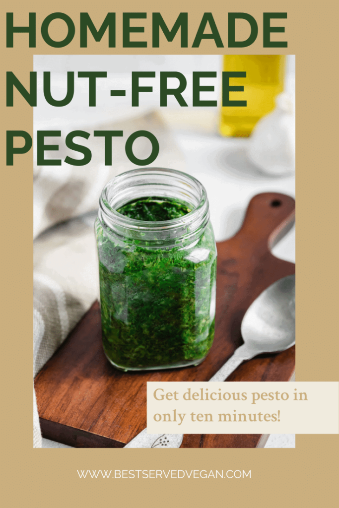 Nut free vegan pesto Pinterest pin.