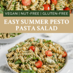 Vegan pesto pasta salad Pinterest pin.