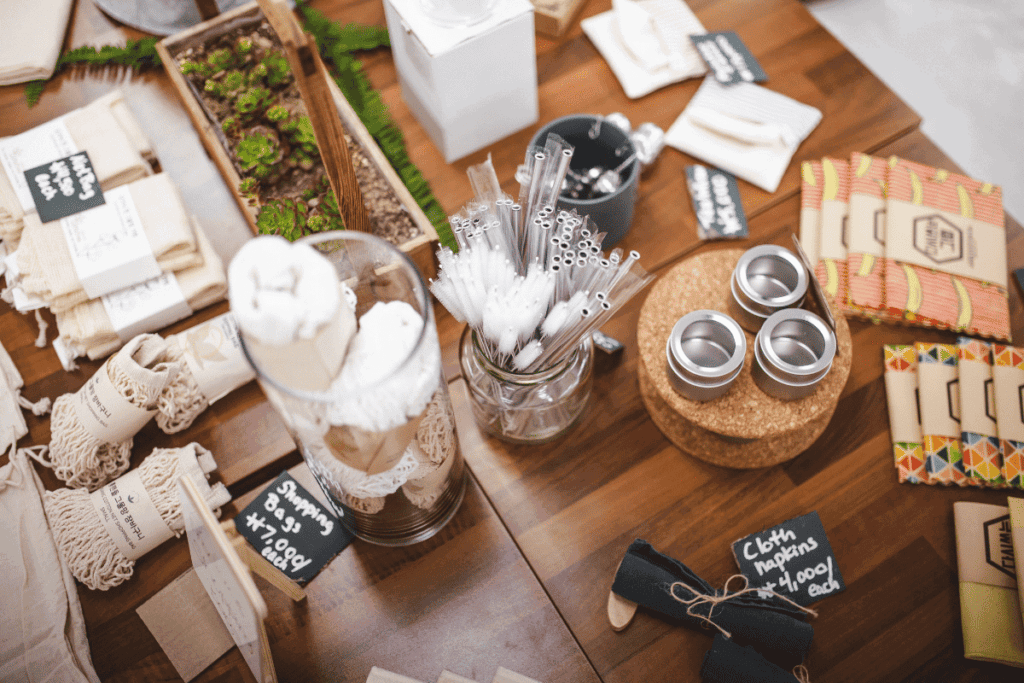 A table display of many zero package products.