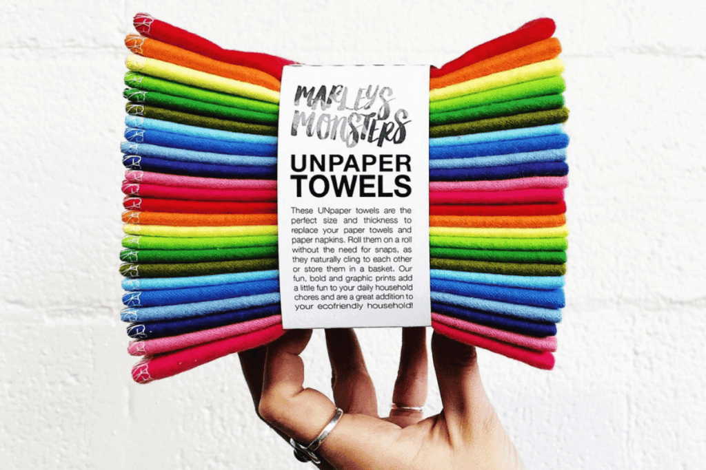 A stack of Marley's Monsters unpaper reusable towels.