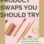 Eco-friendly product swaps Pinterest graphic with text and imagery.