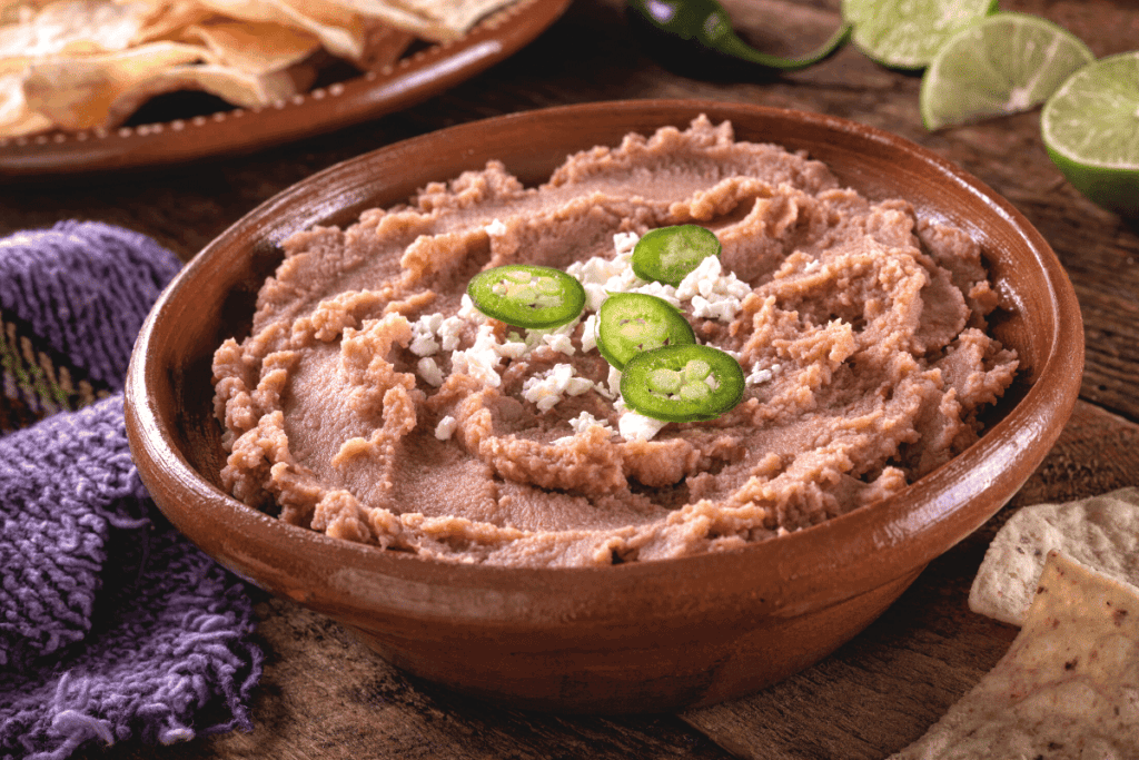 Refried beans in a bowl.