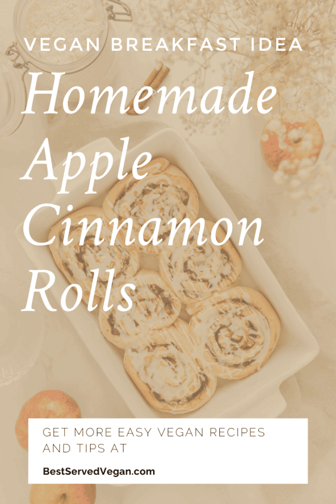 Vegan apple cinnamon rolls Pinterest graphic with text and imagery.