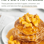 Vegan apple pancakes Pinterest graphic with text and imagery.