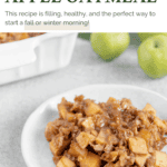 Vegan baked apple oatmeal Pinterest graphic with text and imagery.