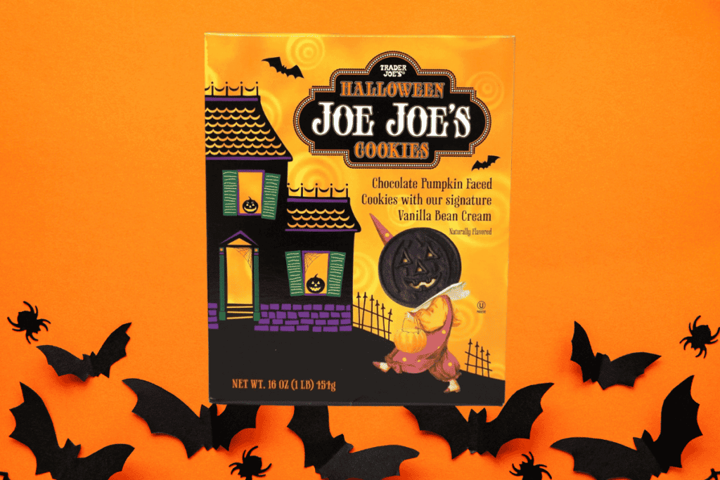 Halloween Joe Joe's cookies on a halloween background.