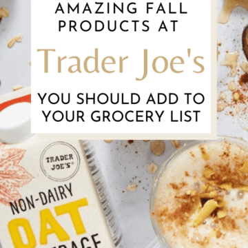 Vegan fall Trader Joe's items Pinterest graphic with imagery and text.