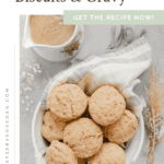 Vegan biscuits and gravy Pinterest graphic with imagery and text.