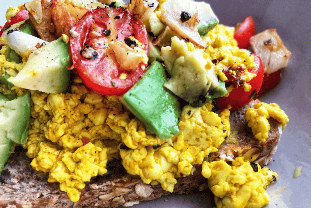 Vegan tofu scramble with veggies.