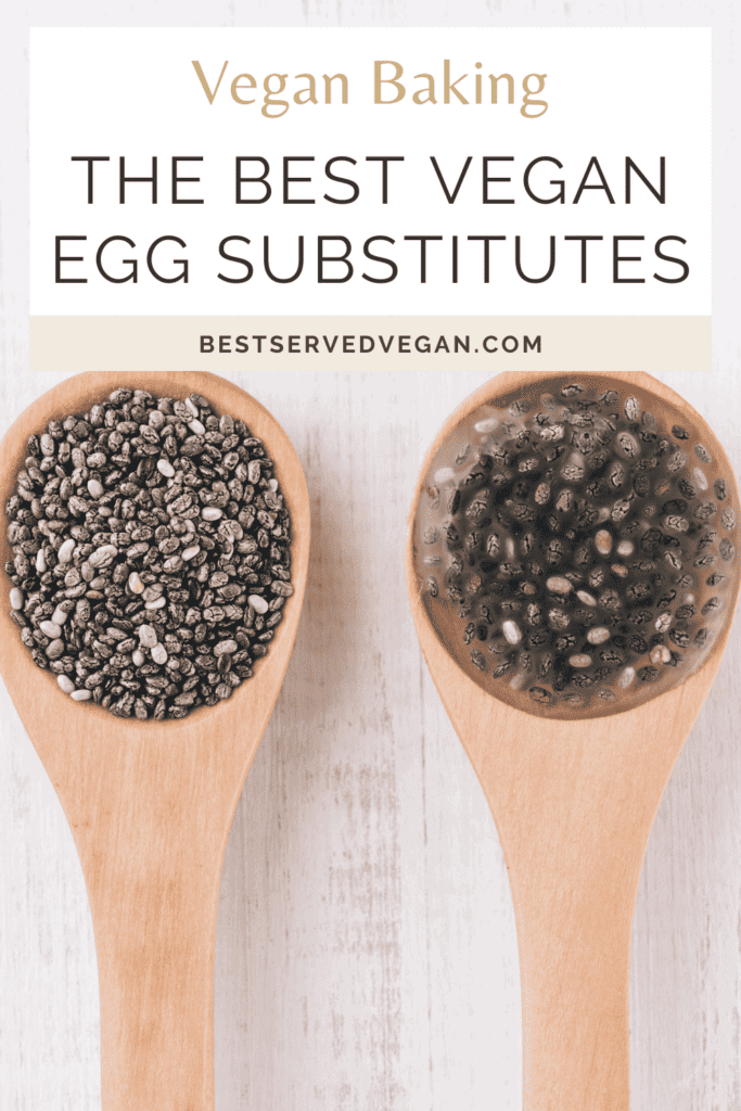 The best vegan egg substitutes Pinterest graphic with imagery and text.