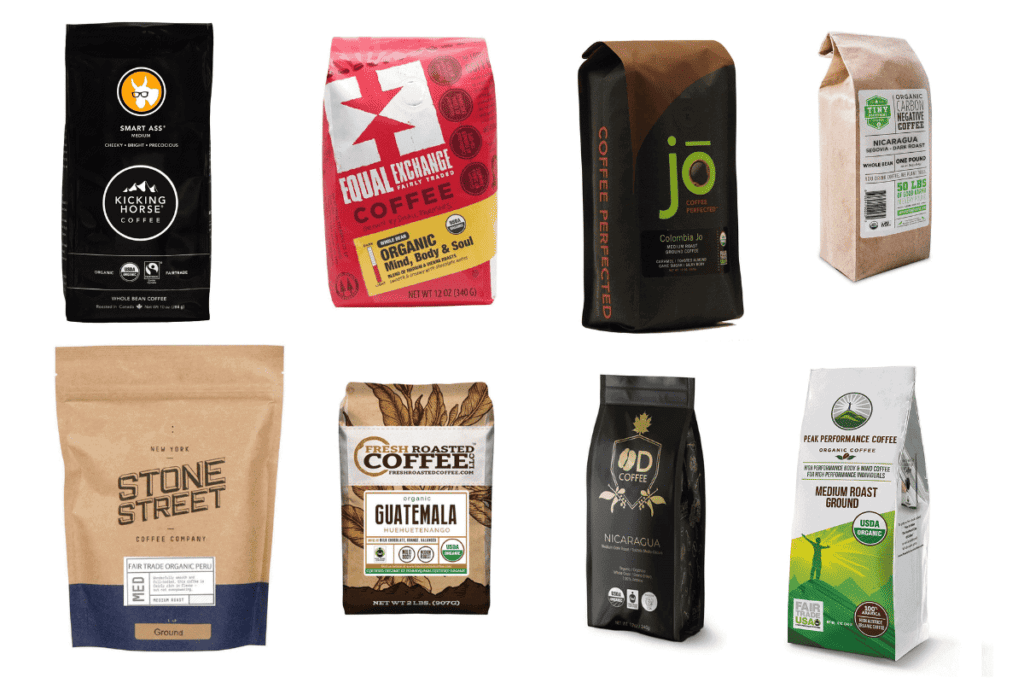 Different fair-trade coffee brands.
