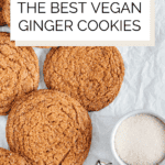 Vegan ginger cookies Pinterest graphic with imagery and text.