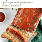 Vegan meatloaf Pinterest graphic with imagery and text.