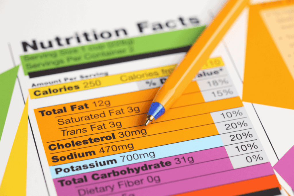 A nutrition label on the side of a box.