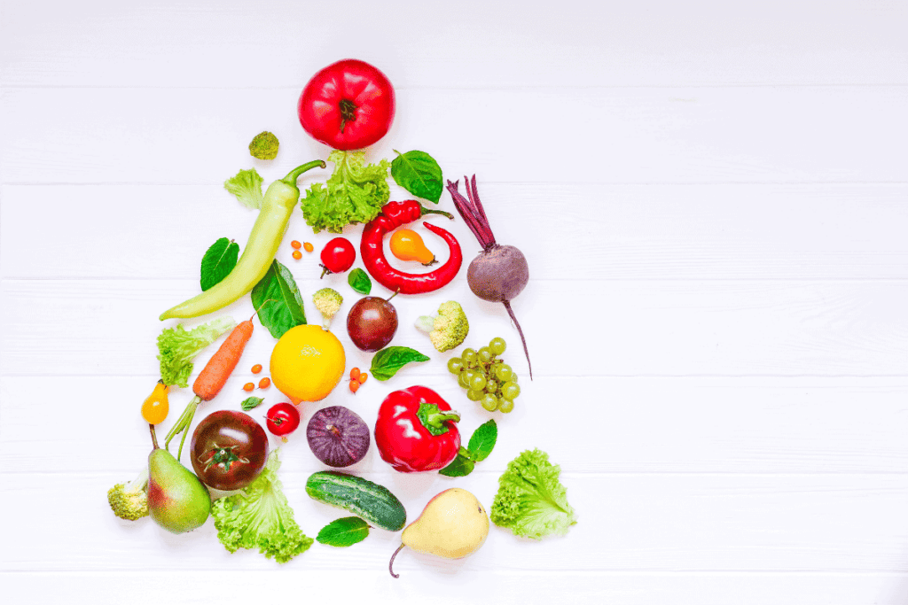 Vegetables stacked into a pyramid.