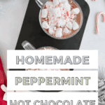 Peppermint Hot Chocolate Pinterest graphic with imagery and text.