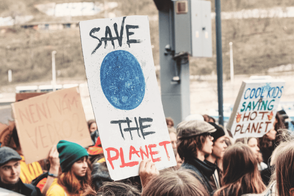 A protest of people fighting to save the planet.