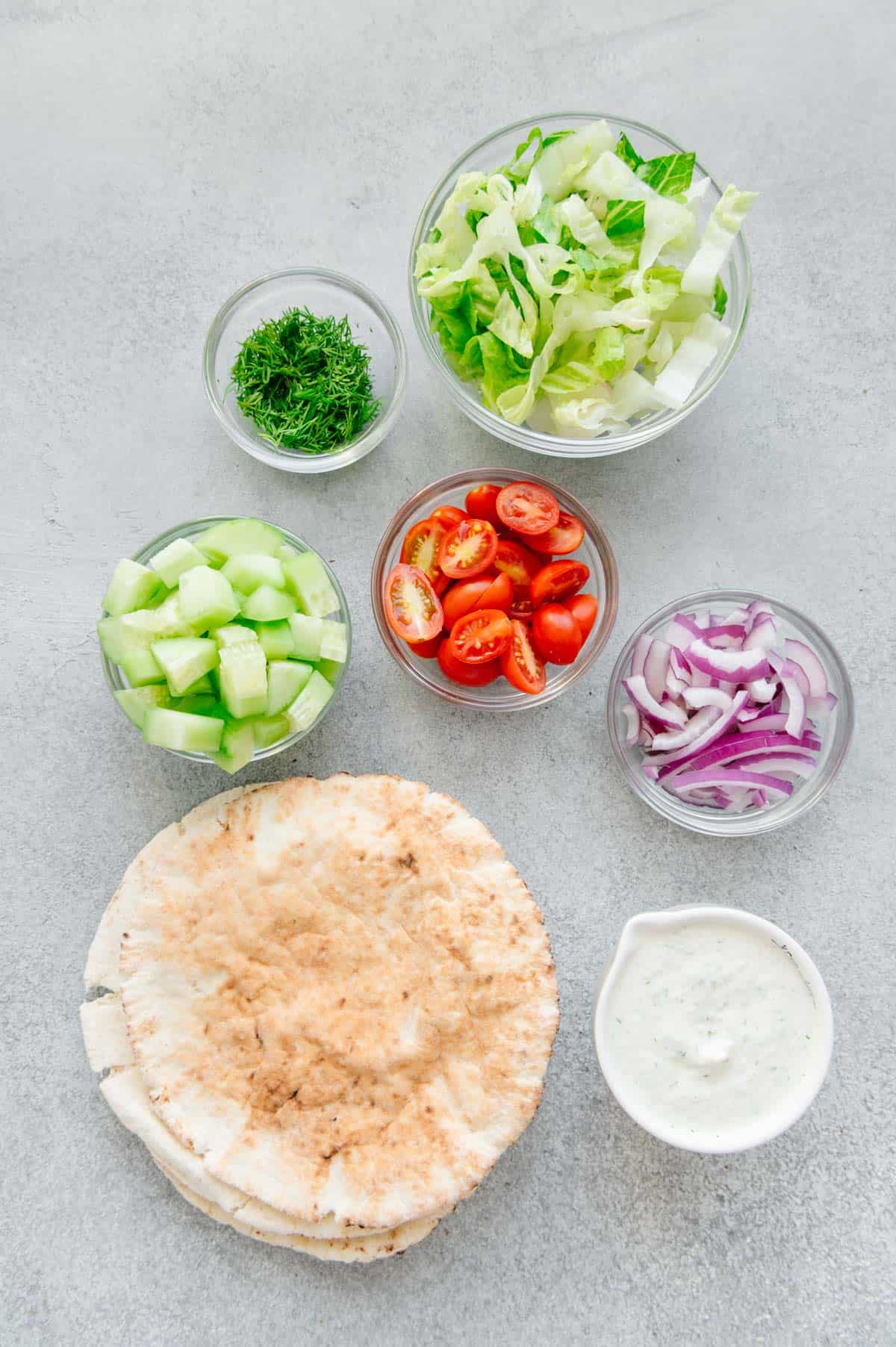Ingredients to make vegan falafel sandwich.