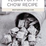 Vegan puppy chow Pinterest graphic with imagery and text.