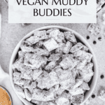 Vegan puppy chow Pinterest graphic with imagery and text.