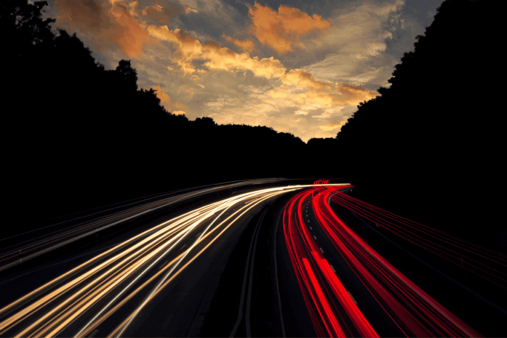 Fast car lights on a freeway.