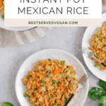 Instant Pot Mexican rice Pinterest graphic with imagery and text.
