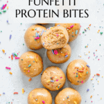 Vegan funfetti protein bites Pinterest graphic with imagery and text.
