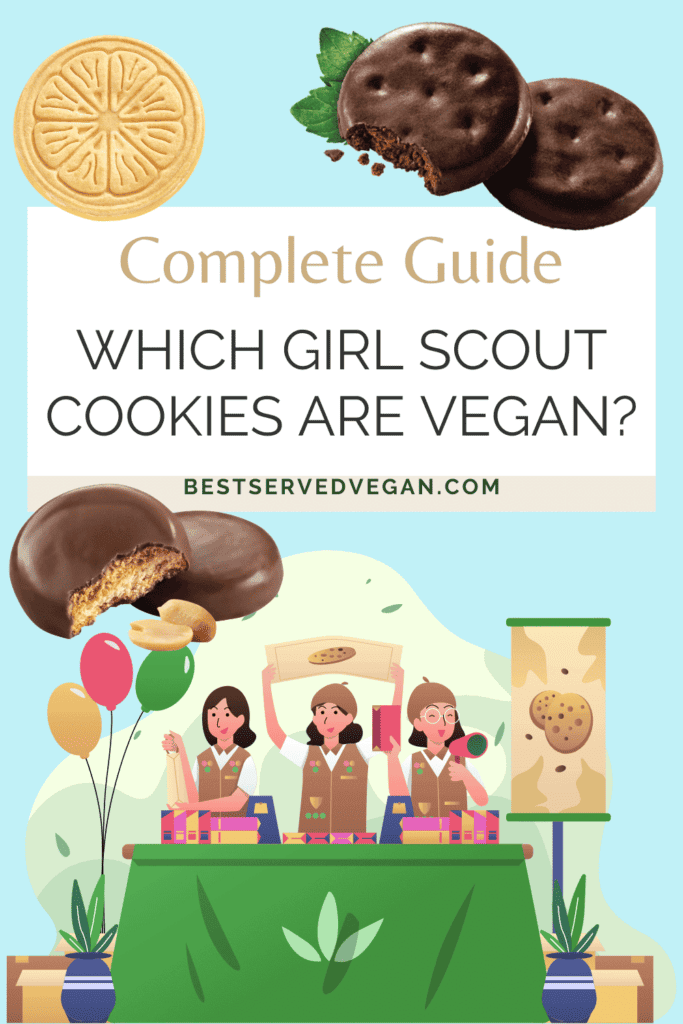 Vegan Girl Scout cookies Pinterest graphic with imagery and text.