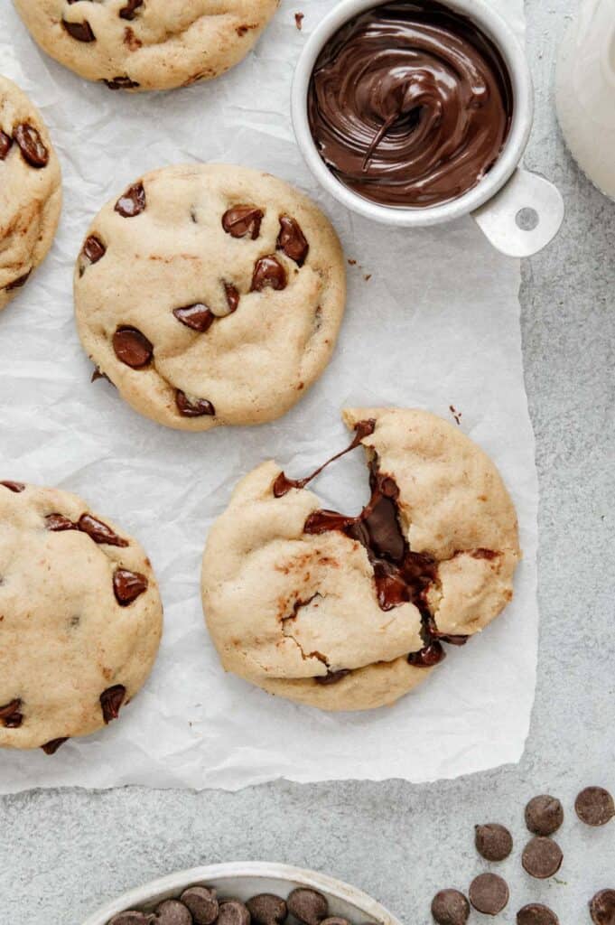 A Nutella cookie with Nutella oozing out.