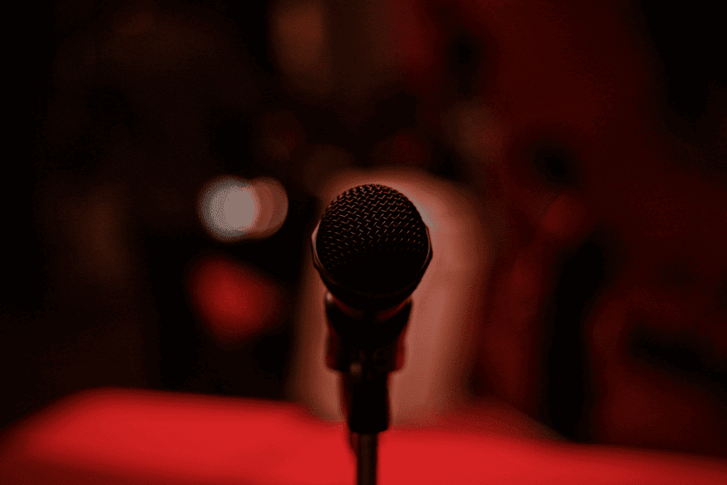 A microphone in a red atmosphere.