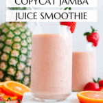 Vegan tropical smoothie Pinterest graphic with imagery and text.
