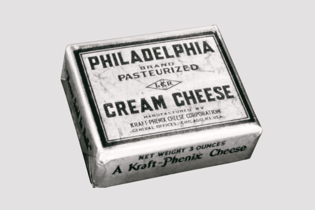 Old original packaging of Philadelphia cream cheese.