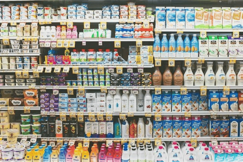 The non-dairy aisle of the grocery store.