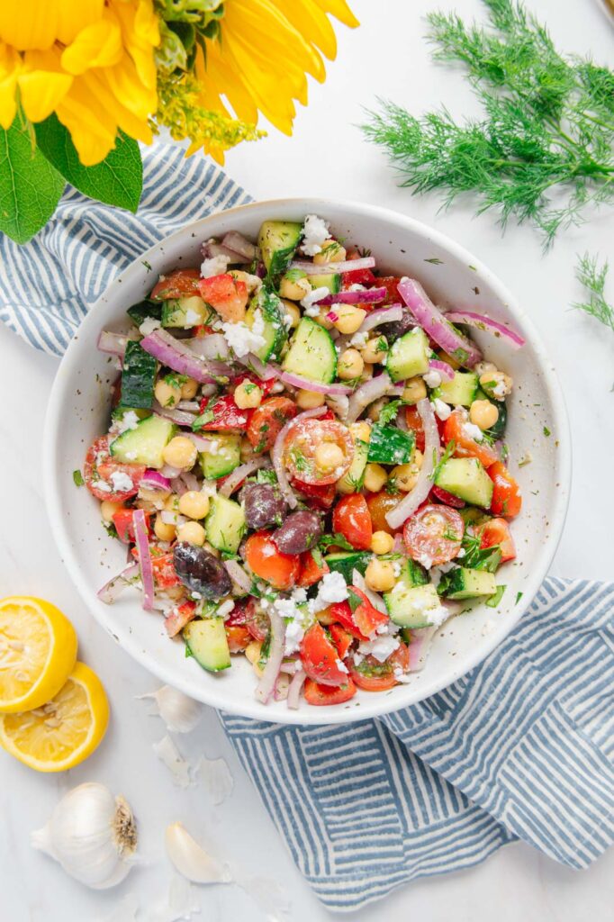 A Mediterranean chickpea salad for a summer party.