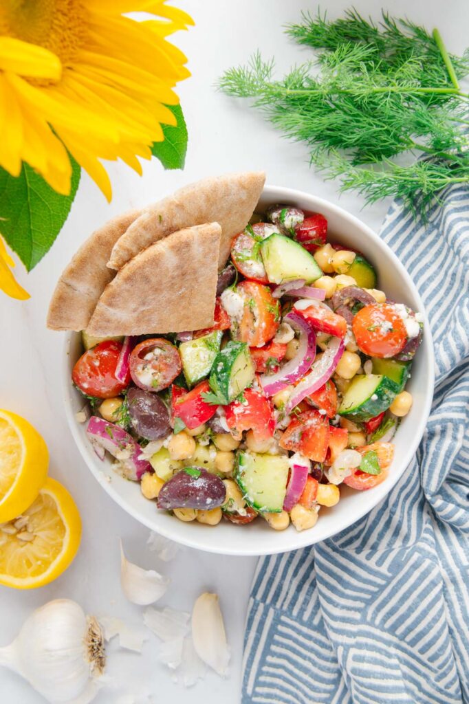 Summer salad with fresh herbs and a lemon dressing.