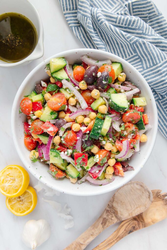 A freshly tossed chickpea salad.