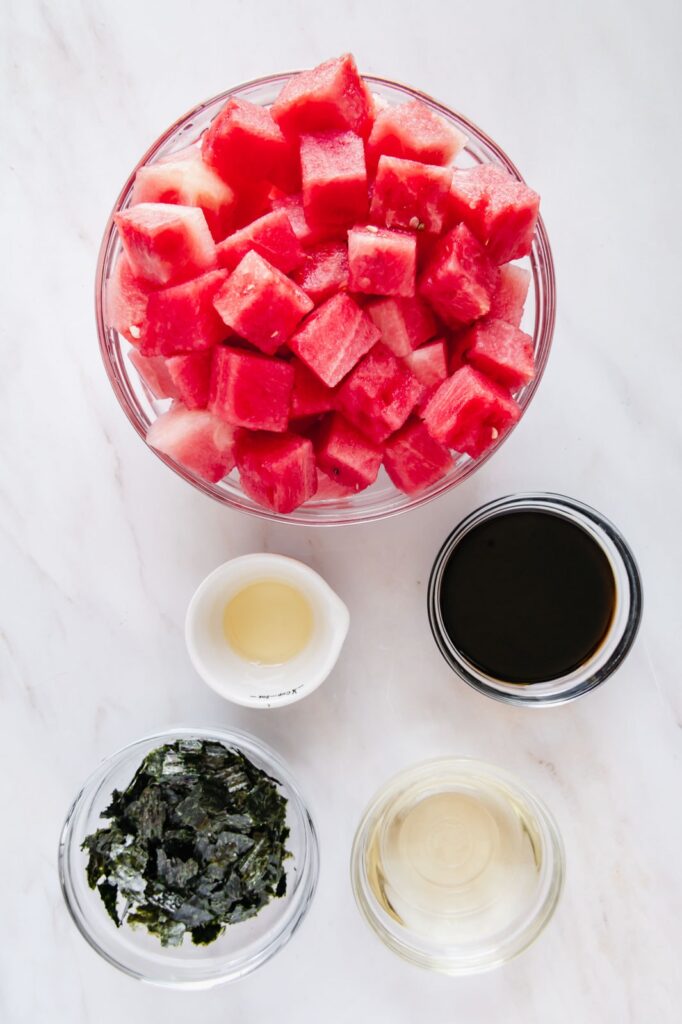 Ingredients to make vegan watermelon tuna.
