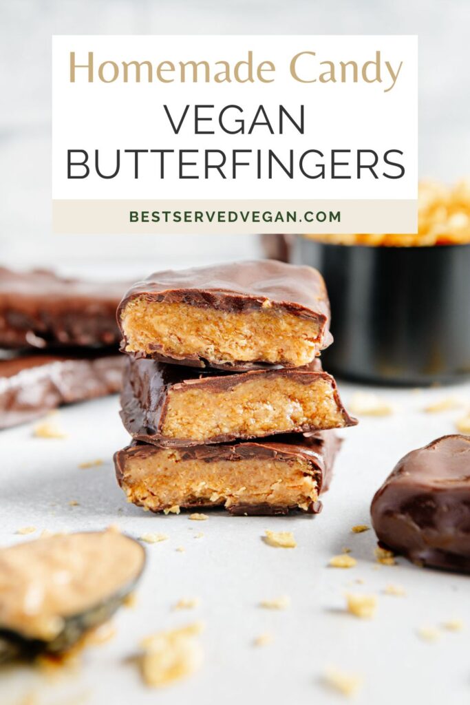 Vegan Butterfingers Pinterest graphic with imagery and text.