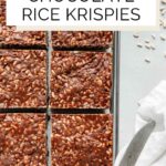 Vegan Chocolate Rice Krispie Treats Pinterest graphic with imagery and text.